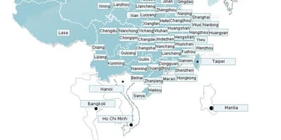 Карта авіякампаніі Шэньчжэнь маршрут